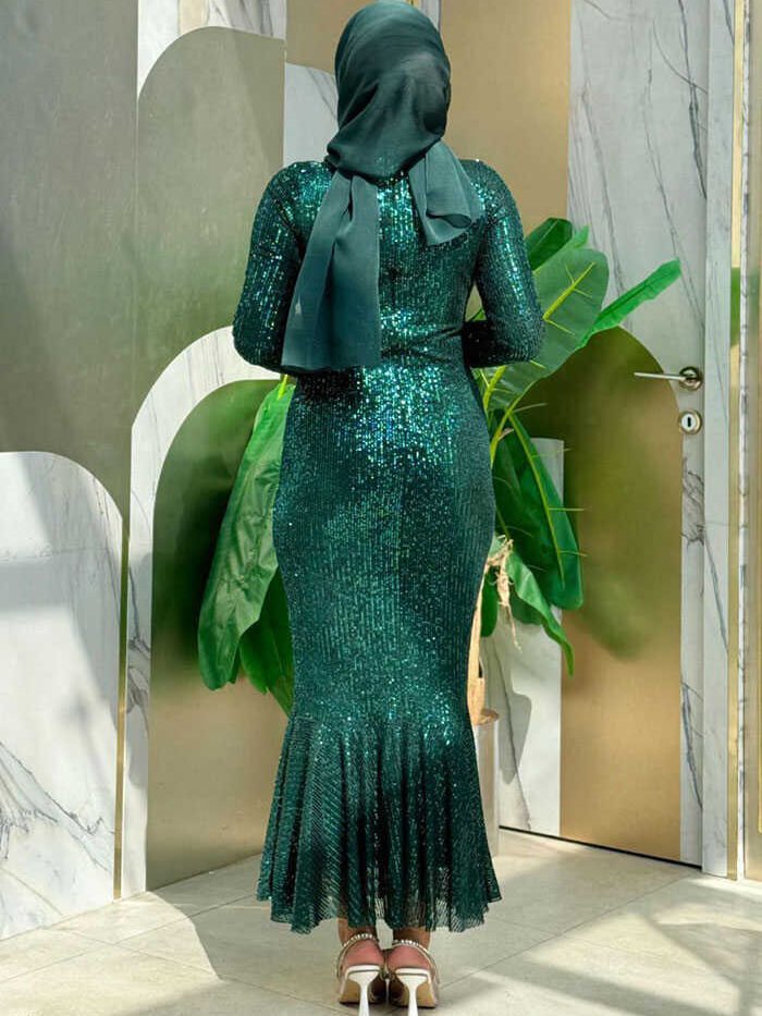 Alternative view of Sequin Embroidered Fishtail Evening Dress 3872 Emerald