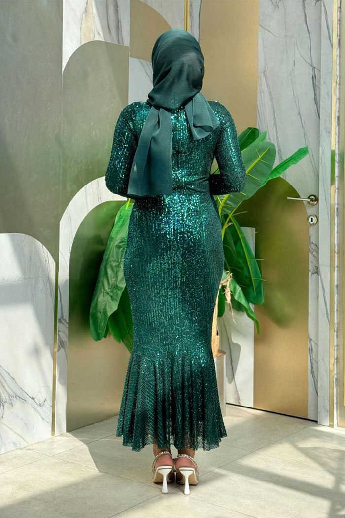 Sequin Embroidered Fishtail Evening Dress 3872 Emerald 2 Sequin Embroidered Fishtail Evening Dress 3872 Emerald - Image 2