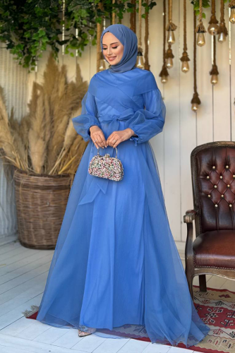 Glamorous Evening Dress Women Tulle Gown with Belted Waist|3964 6 Glamorous Evening Dress Women Tulle Gown with Belted Waist|3964 - Image 6