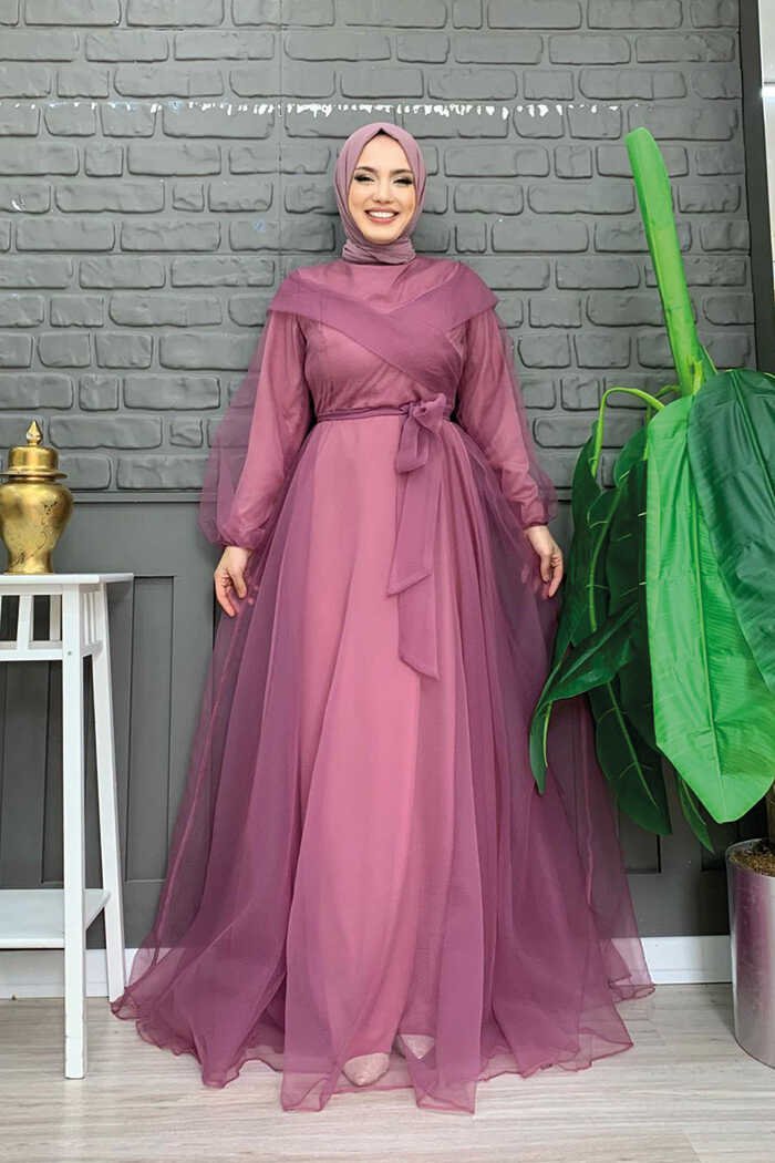 Glamorous Evening Dress Women Tulle Gown with Belted Waist|3964 9 Glamorous Evening Dress Women Tulle Gown with Belted Waist|3964 - Image 9