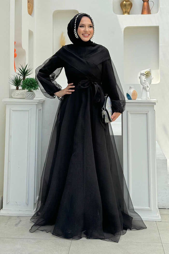Glamorous Evening Dress Women Tulle Gown with Belted Waist|3964 1 evening dress women