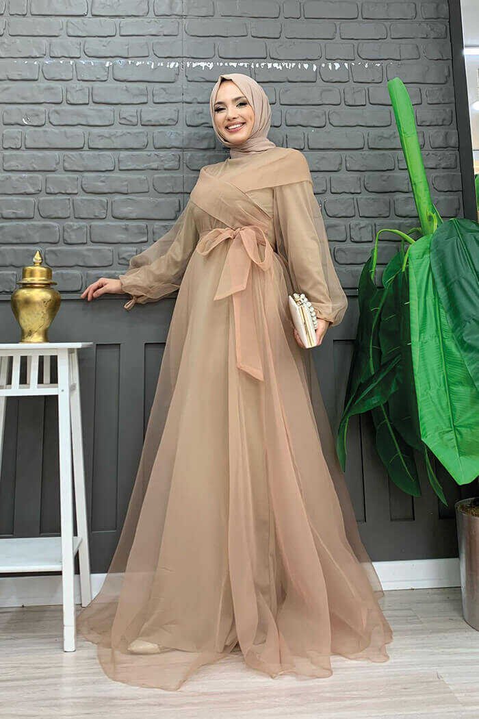 Glamorous Evening Dress Women Tulle Gown with Belted Waist|3964 10 Glamorous Evening Dress Women Tulle Gown with Belted Waist|3964 - Image 10