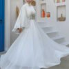 Cape Waist Stone Embroidery Detail Chiffon Evening Dress 5001 Ecru - Image 2