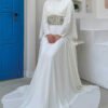 Cape Waist Stone Embroidery Detail Chiffon Evening Dress 5001 Ecru - Image 3