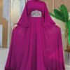 Cape Waist Stone Embroidery Detail Chiffon Evening Dress 5001 Ecru - Image 5