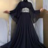Cape Waist Stone Embroidery Detail Chiffon Evening Dress 5001 Ecru - Image 7