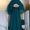 Cape Waist Stone Embroidery Detail Chiffon Evening Dress 5001 Ecru - Image 8