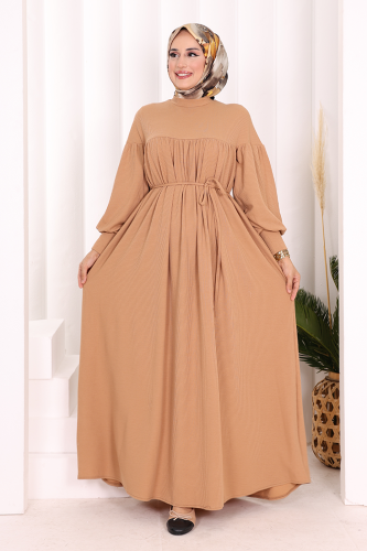 Robe Pleated Knit Dress 6019 Tan