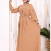 Robe Pleated Knit Dress 6019 Tan - Image 2