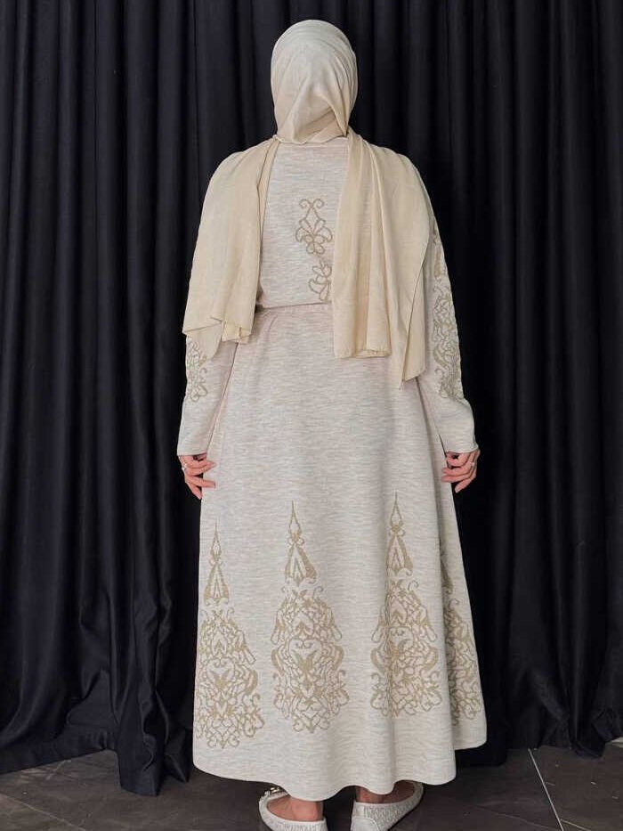 Alternative view of Waist Belted Patterned Knit Dress 18304 Stone
