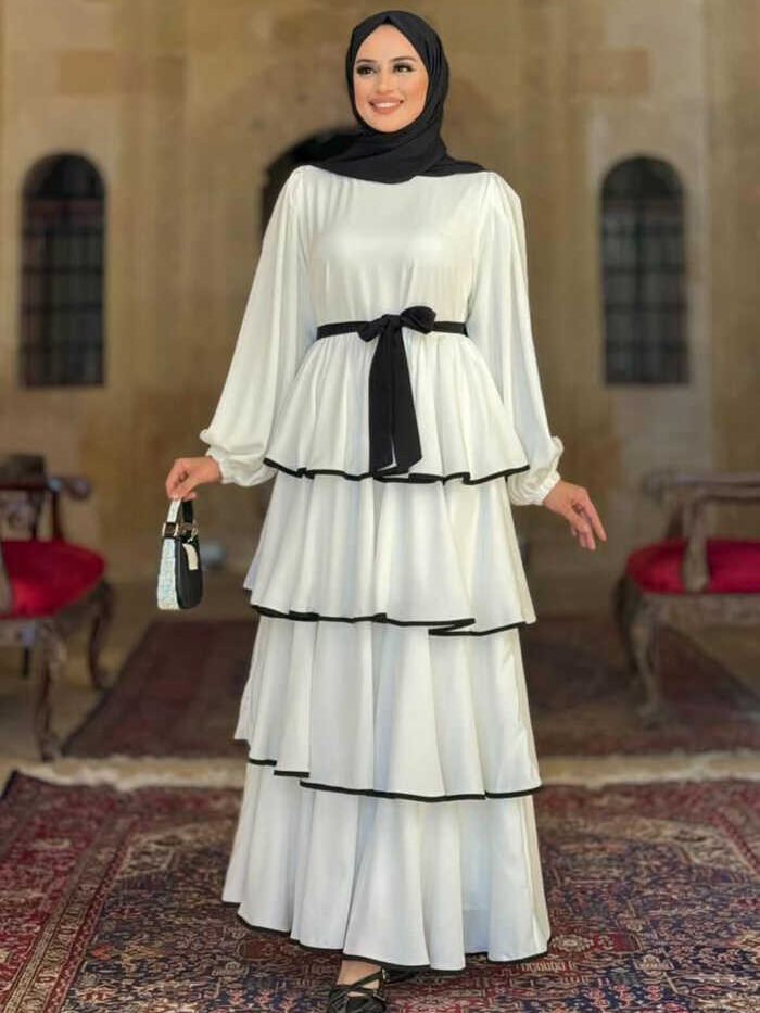 Alternative view of Stunning Wide Belted Dress|Luxury Layered Dubai Silk Design| 6029