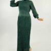 Elastic Waist Glittery Knit Dress 18322 Emerald 19 beli lastikli simli triko elbise 18322 zumrut triko elbise bym fashion 59306 11 B