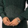Elastic Waist Glittery Knit Dress 18322 Emerald - Image 4