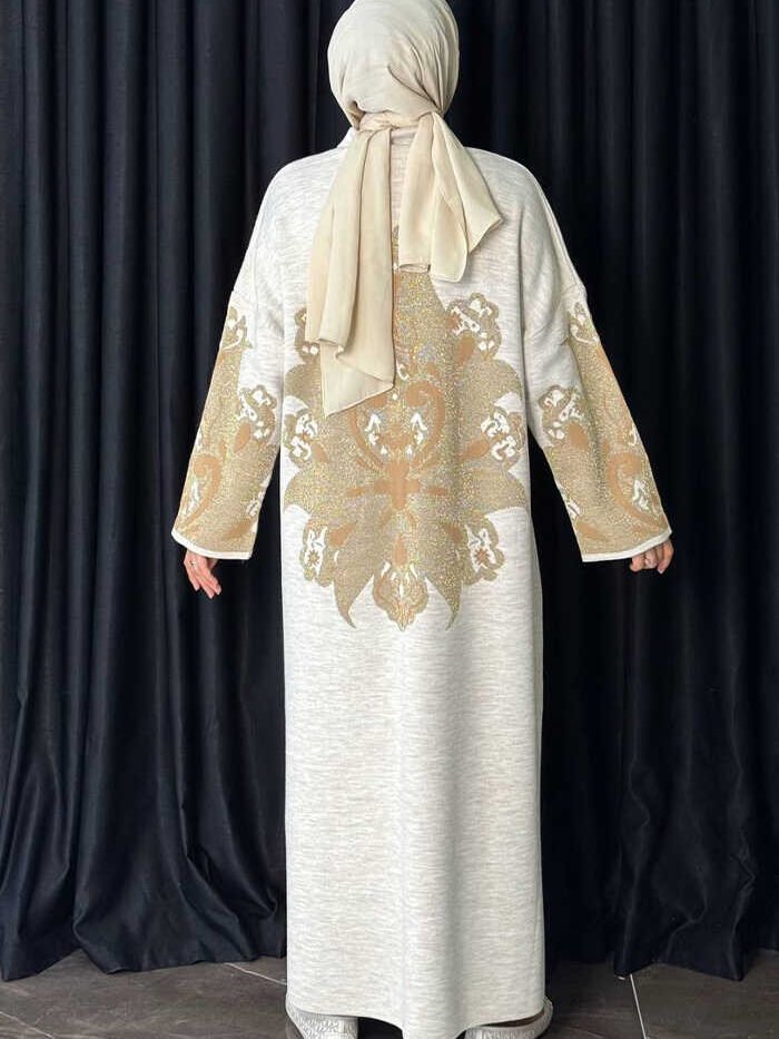 Alternative view of Premium Open Abaya UK|Patterned Zippered Knitwear Cardigan|18320
