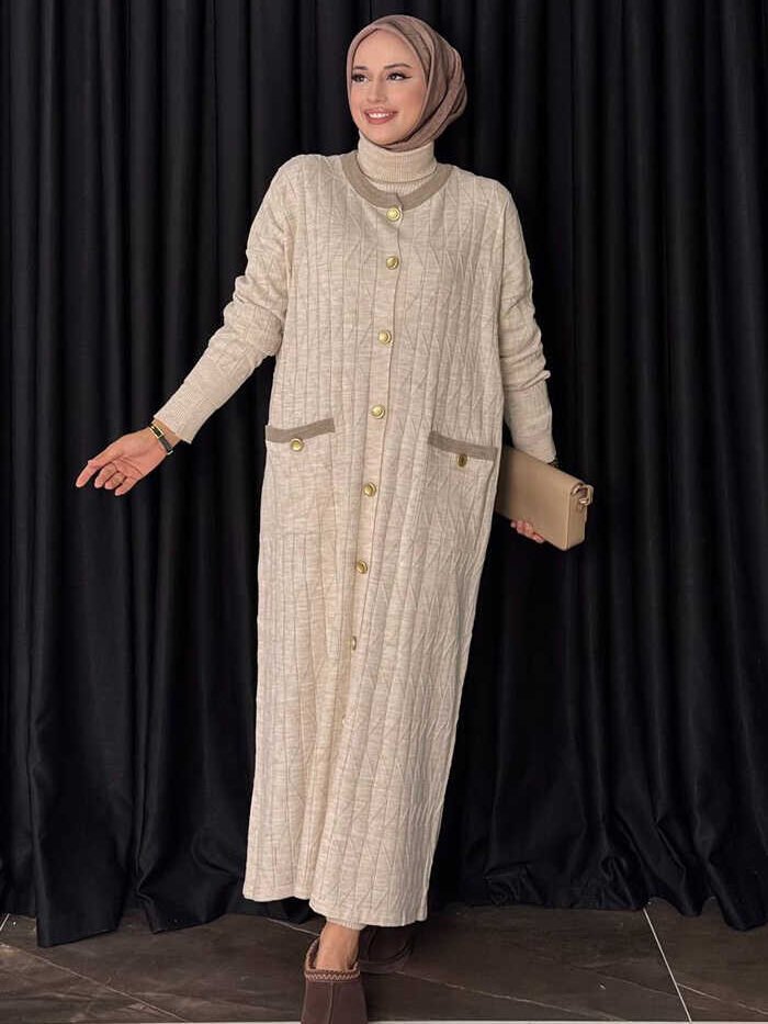 Patterned Knitwear Cardigan 18207 Stone