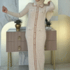 Button Detailed Pocket-Look Knitwear Tight Dress 23312 Stone - Image 3