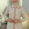 Button Detailed Pocket-Look Knitwear Tight Dress 23312 Stone - Image 4