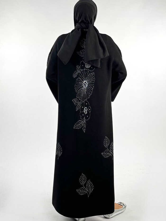 Alternative view of Buttoned Floral Patterned Knitwear Cardigan 18310 Black-Silver