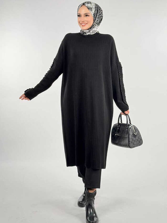 Ruffle Sleeve Knit Tunic 18305 Black