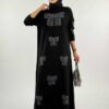 Bow Patterned Knit Dress 18208 Stone - Image 7