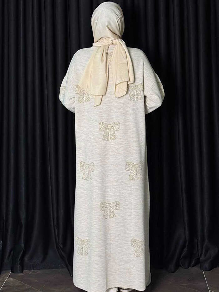 Alternative view of Bow Patterned Knit Dress 18208 Stone
