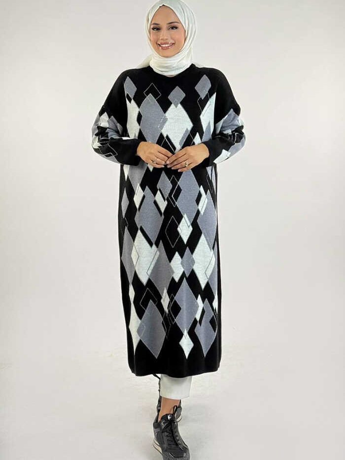 Geometric Pattern Tunic 18316 Black