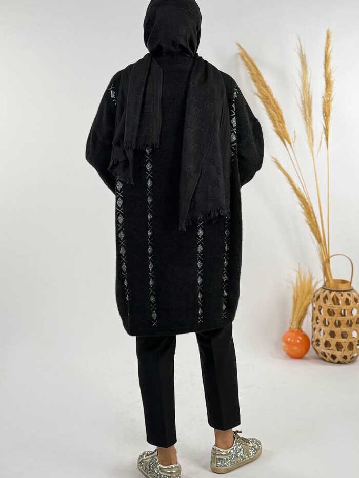 Alternative view of Thin Diamond Patterned Short Cardigan 18327 Black-Silver