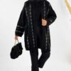 Thin Diamond Patterned Short Cardigan 18327 Black-Silver - Image 9