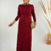 Thick Ribbed Waist Belted Dress 18319 Oil Green - Image 5