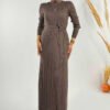 Thick Ribbed Waist Belted Dress 18319 Oil Green - Image 7