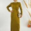 kalin fitilli bel kusakli elbise 18319 yag yesili triko elbise bym fashion 59238 11 B