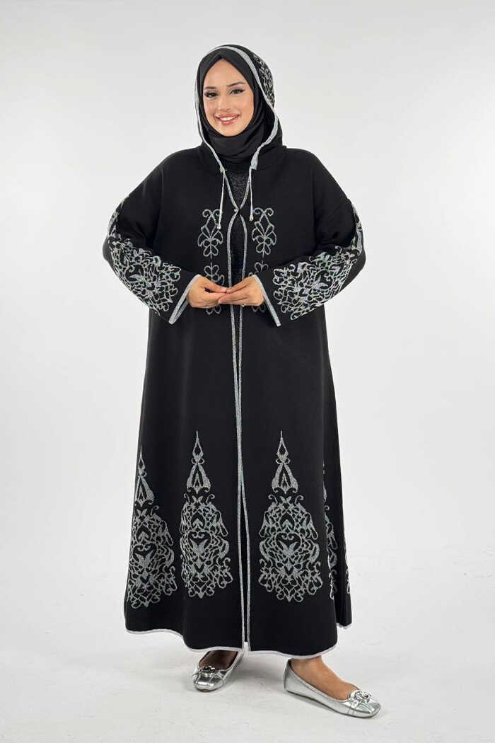 ⚡ Open Abaya Set|Hooded Glitter Cardigan|18307 - STD , Silver