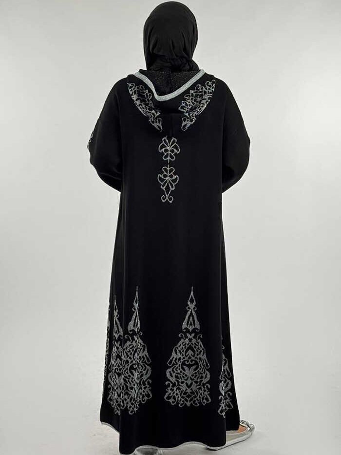 Alternative view of Hooded Glittery Knitted Cardigan 18307 Black-Silver