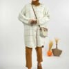 Square Striped Buttoned Cardigan 18329 Black-Ecru - Image 6