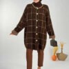 Square Striped Buttoned Cardigan 18329 Black-Ecru - Image 7