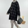 Square Striped Buttoned Cardigan 18329 Black-Ecru - Image 3