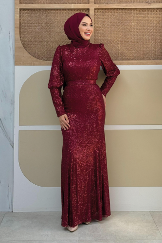Sequin Fishtail Evening Dress with Belt Accessory 3858 Stone 5 Sequin Fishtail Evening Dress with Belt Accessory 3858 Stone - Image 5