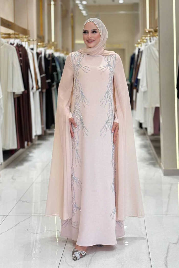 Luxurious Evening Dresses Plus Size Cape Sleeve Gown|3958 - 42 , Stone