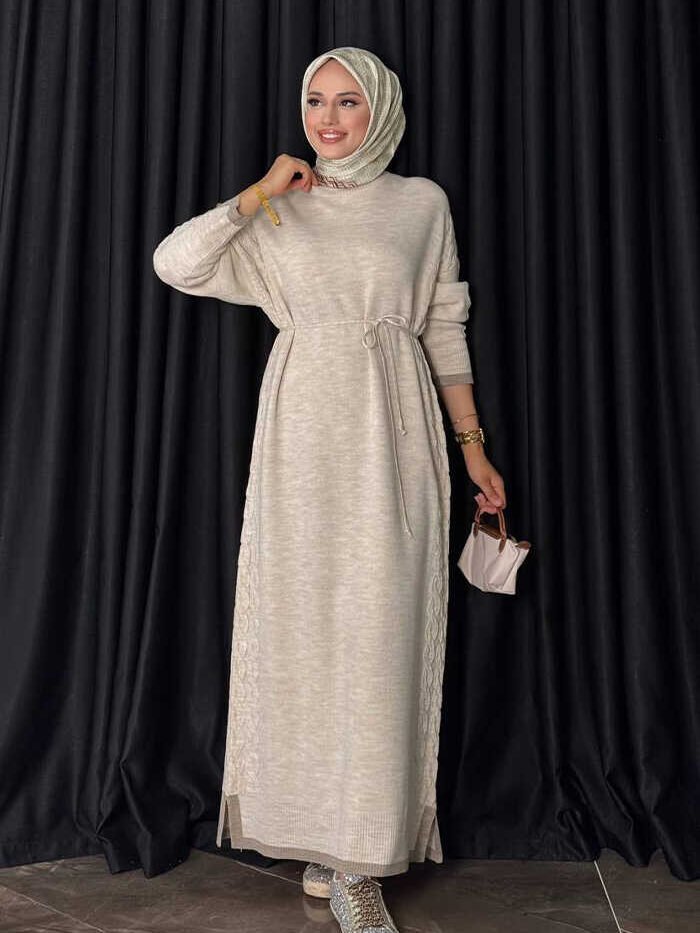 Knit Detail Knitwear Dress 18312 Stone