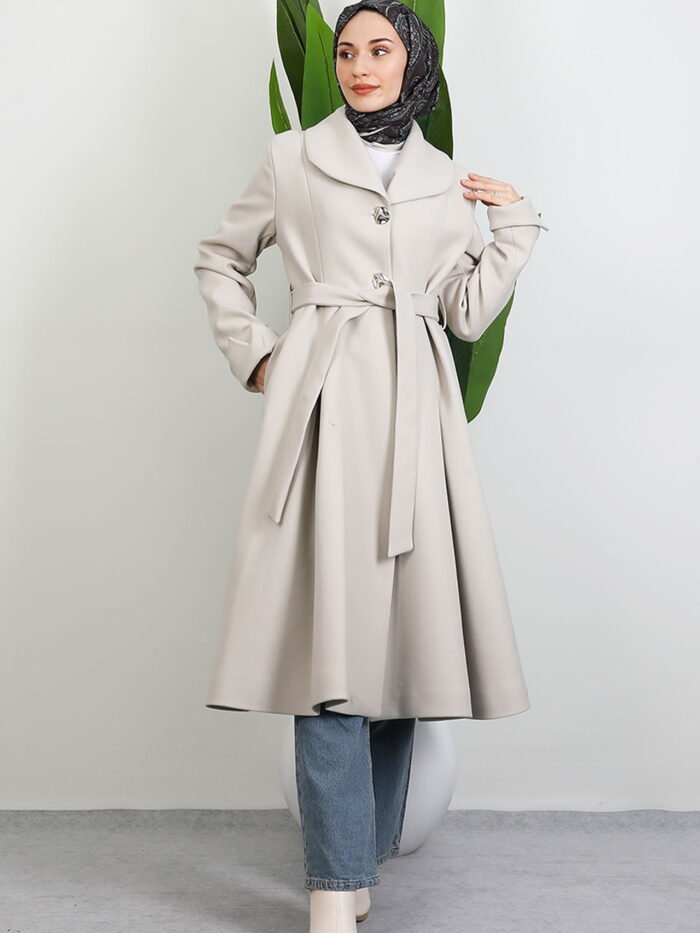 Pleated Detail Coat Cream