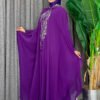 Sequin Embroidered Chiffon Cape Dress Evening Suit 3774 Purple - Image 2