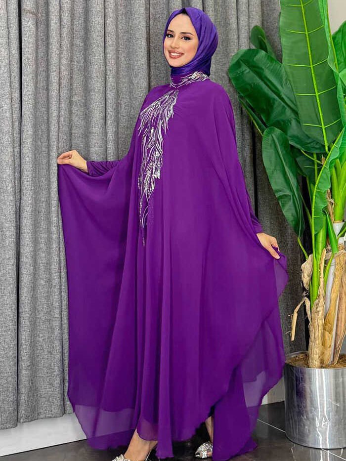Alternative view of Sequin Embroidered Chiffon Cape Dress Evening Suit 3774 Purple