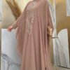 Sequin Embroidered Chiffon Cape Dress Evening Suit 3774 Mink - Image 3
