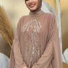 Sequin Embroidered Chiffon Cape Dress Evening Suit 3774 Mink - Image 5