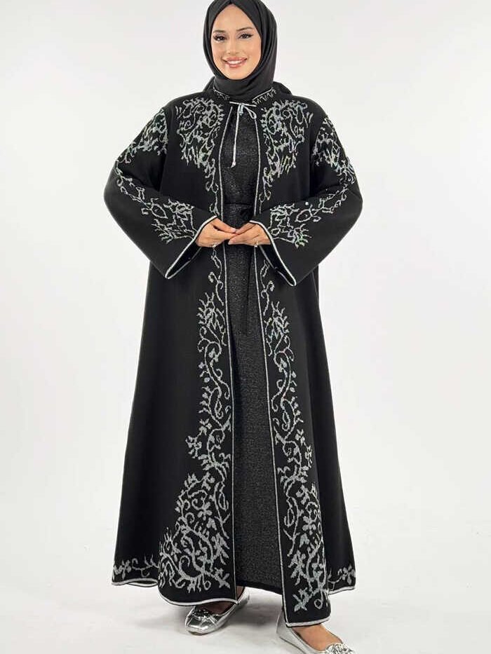 Glittery Patterned Cardigan 18303 Black-Silver