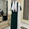 One Shoulder Bow Epauletted Two-Tone Dress 3862 Emerald-Ecru - Image 3