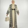 Slit Patterned Long Knit Cardigan 18317 Tan - Image 8