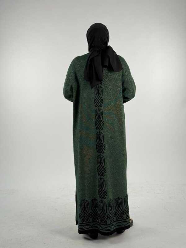 Alternative view of ⚡ Green Open Abayas – Slit-Patterned Long Knitwear Cardigan|18317