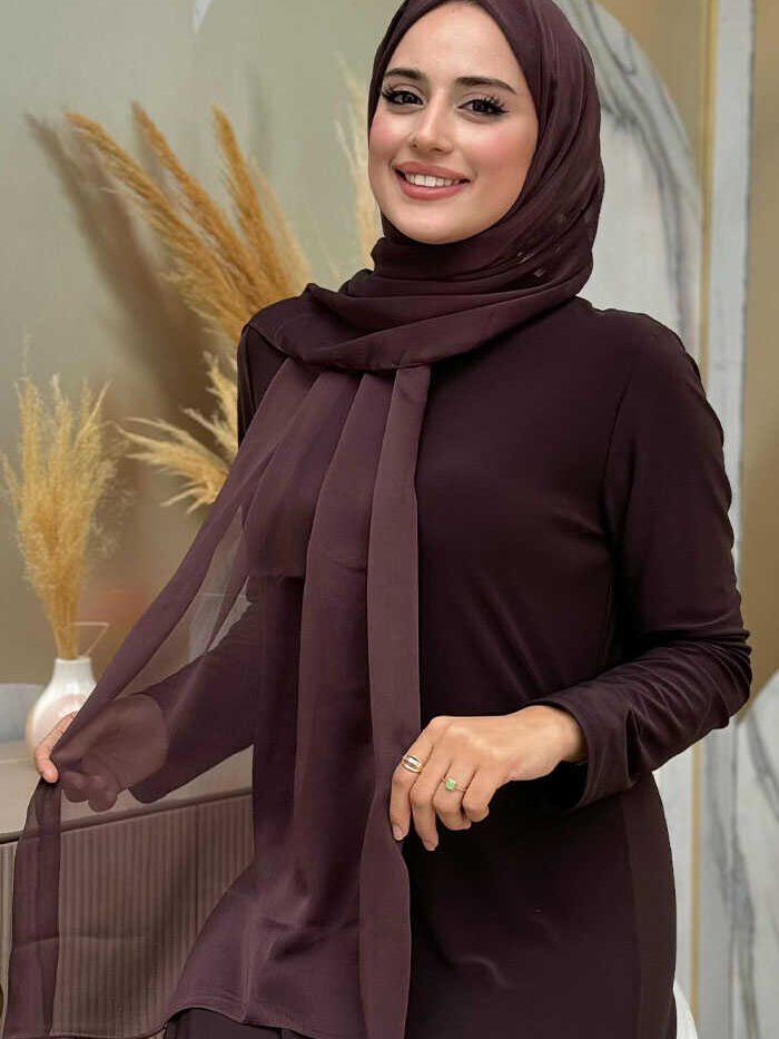 2049-1 Single-layer shimmering shawl, Brown