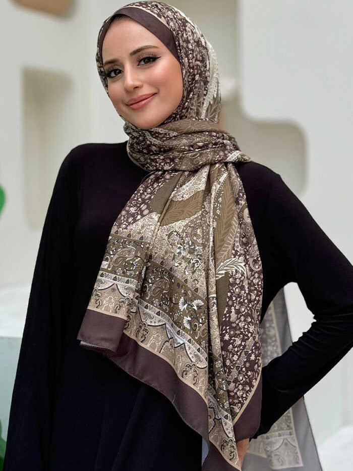 Patterned Cotton Scarf 2065 Khaki